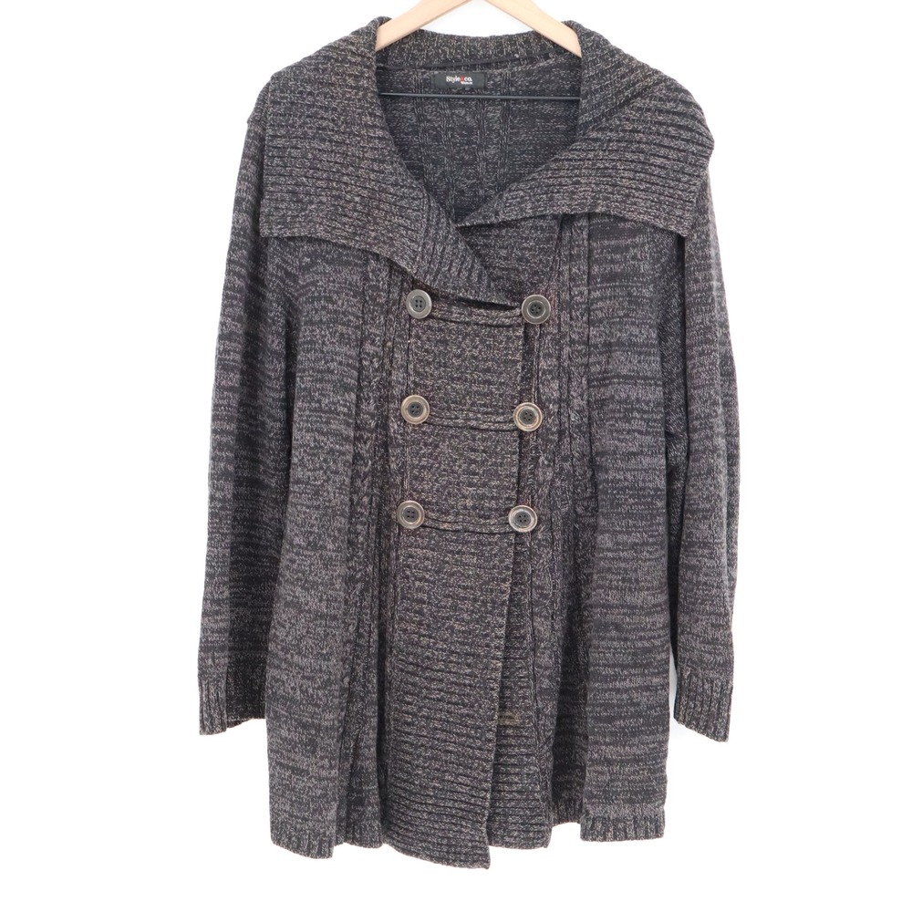 Style & Co Cardigan Woman XL Marled Shawl Collar Gray Double Breasted Good